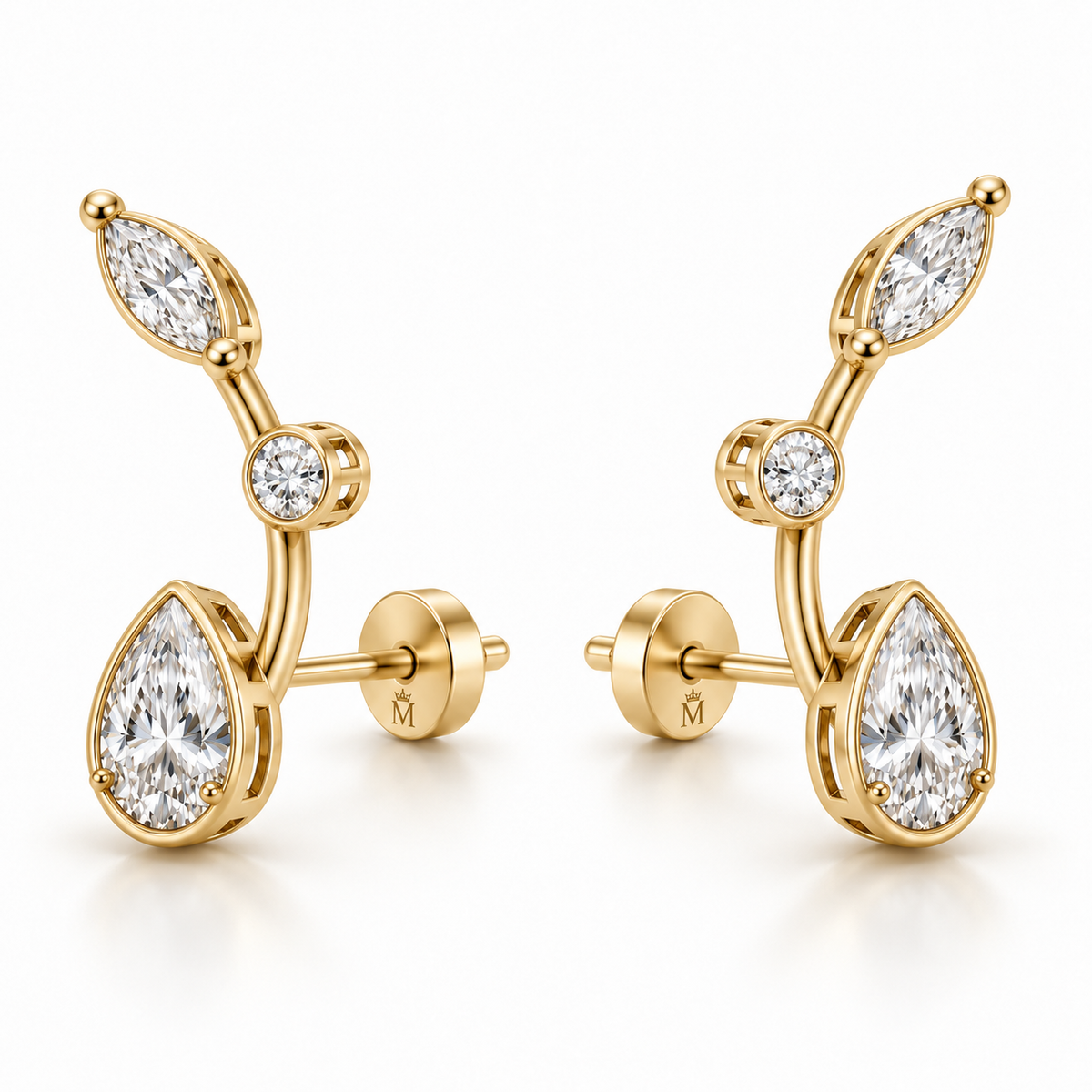 Drift Arc Pear and Marquise Lab-Grown Diamond Ear Climbers profile and rear construction view, AI-generated design preview