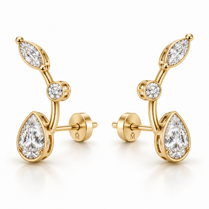 Drift Arc Pear and Marquise Lab-Grown Diamond Ear Climbers profile and rear construction view, AI-generated design preview