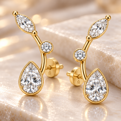 Drift Arc Pear and Marquise Lab-Grown Diamond Ear Climbers setting and diamond detail, AI-generated design preview