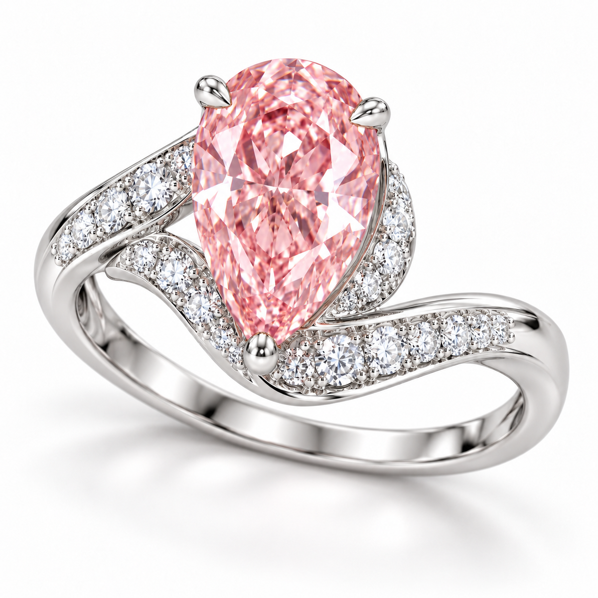 Left three-quarter AI view of the pink pear center and its open curved split-shank shoulders.
