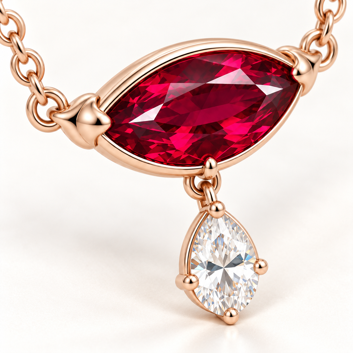 MISSISSI RB09 lab-grown ruby jewelry in rose gold, product view design visualization
