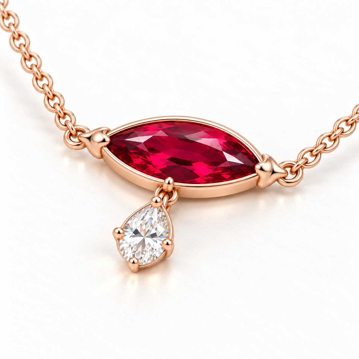 MISSISSI RB09 lab-grown ruby jewelry in rose gold, product view design visualization