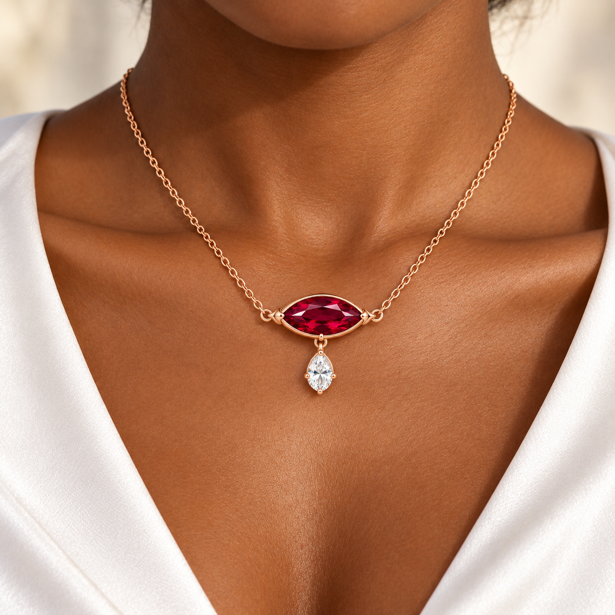 MISSISSI RB09 lab-grown ruby jewelry in rose gold, adult wearer design visualization