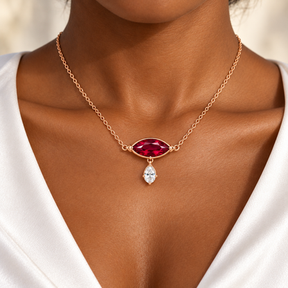MISSISSI RB09 lab-grown ruby jewelry in rose gold, adult wearer design visualization