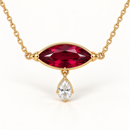 MISSISSI RB09 lab-grown ruby jewelry in yellow gold, product view design visualization