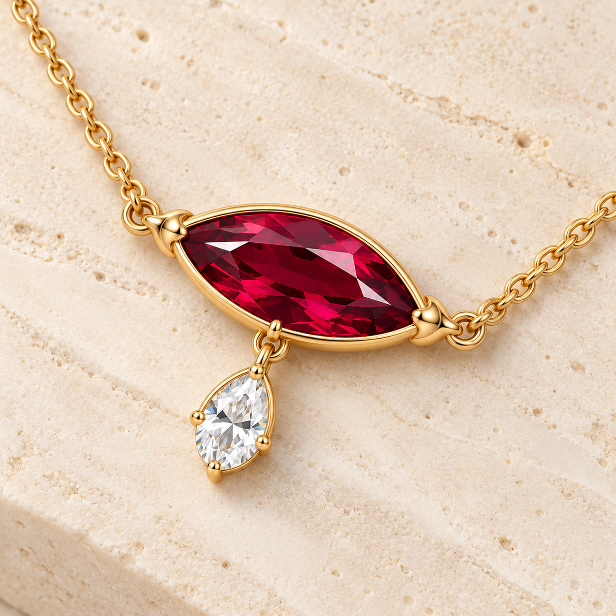MISSISSI RB09 lab-grown ruby jewelry in yellow gold, product view design visualization