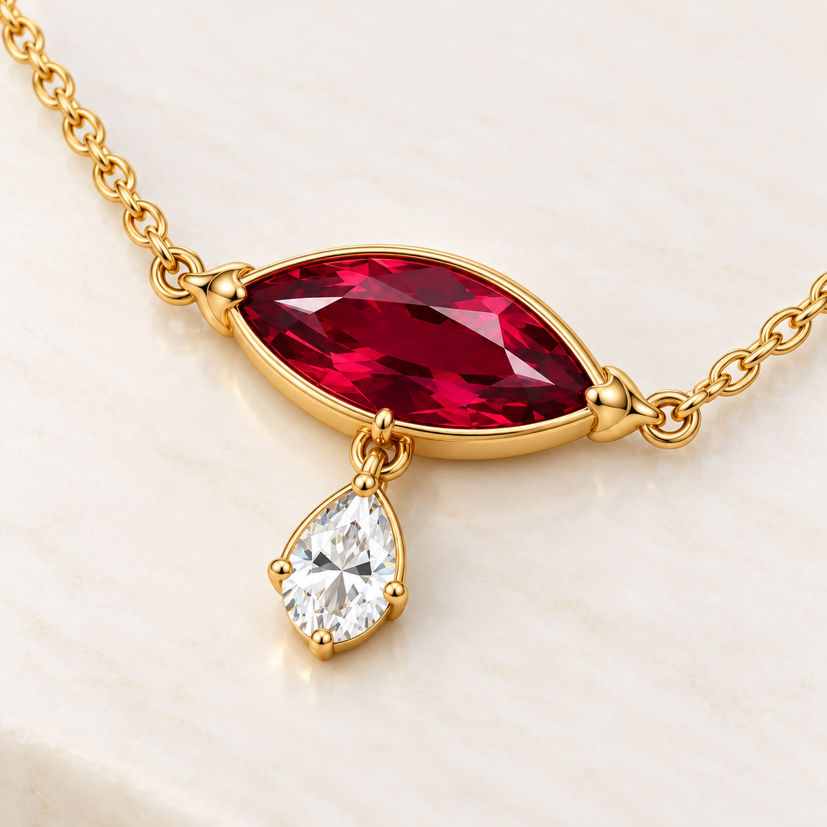 MISSISSI RB09 lab-grown ruby jewelry in yellow gold, product view design visualization
