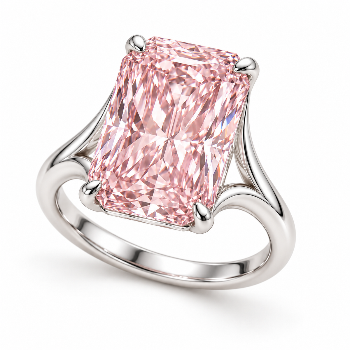 AI design preview of MISSISSI Silk Frame pale pink radiant ring with open split cathedral shoulders in white-colored metal