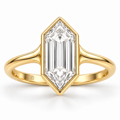 Soft Hex Elongated Hexagon Lab-Grown Diamond Ring front view with discreet inner crown-M engraving, AI-generated design visualization
