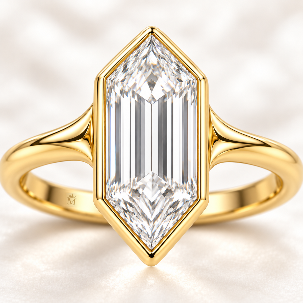 Soft Hex Elongated Hexagon Lab-Grown Diamond Ring upright bezel and diamond detail, AI-generated design visualization