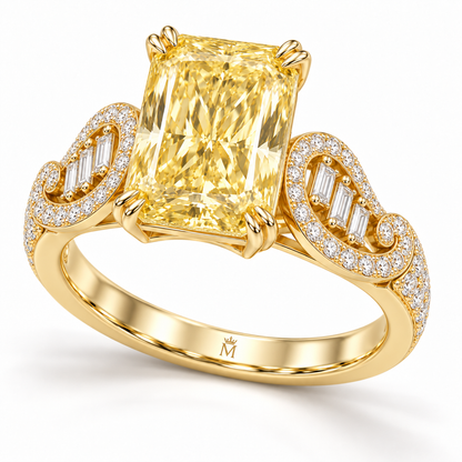 Solstice Scroll yellow radiant-cut lab-grown diamond ring, three quarter