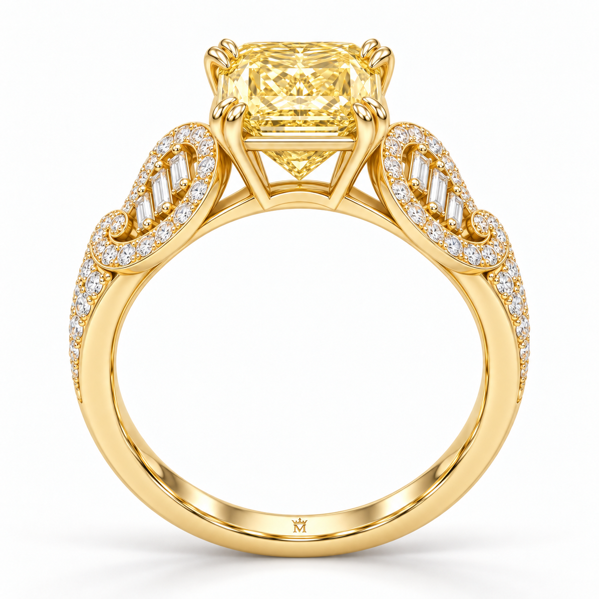 Solstice Scroll yellow radiant-cut lab-grown diamond ring, profile