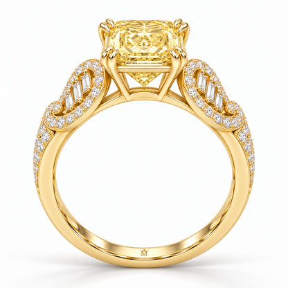 Solstice Scroll yellow radiant-cut lab-grown diamond ring, profile