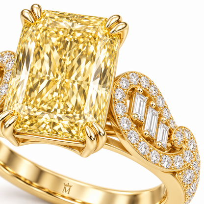 Solstice Scroll yellow radiant-cut lab-grown diamond ring, detail