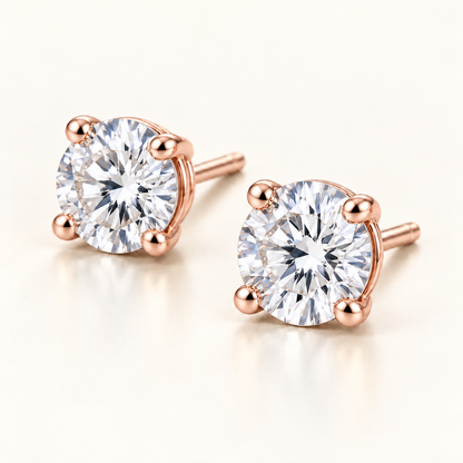 Round Solitaire Lab-Grown Diamond Stud Earrings 2.00 CTW in rose gold, three quarter; design visualization