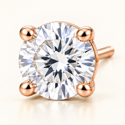 Round Solitaire Lab-Grown Diamond Stud Earrings 2.00 CTW in rose gold, macro detail; design visualization