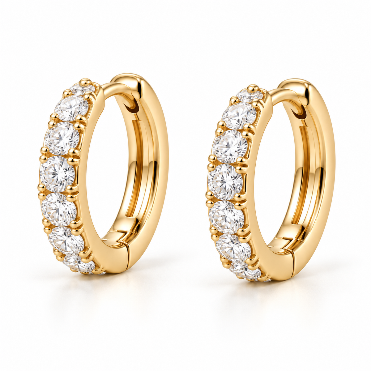 Round Lab-Grown Diamond Huggie Earrings 0.50 CTW in yellow gold, hero; design visualization