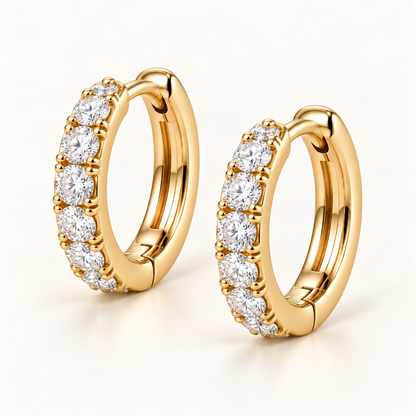 Round Lab-Grown Diamond Huggie Earrings 0.50 CTW in yellow gold, three quarter; design visualization