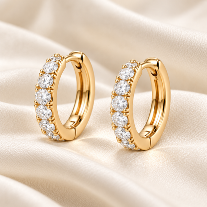Round Lab-Grown Diamond Huggie Earrings 0.50 CTW in yellow gold, ivory styling; design visualization