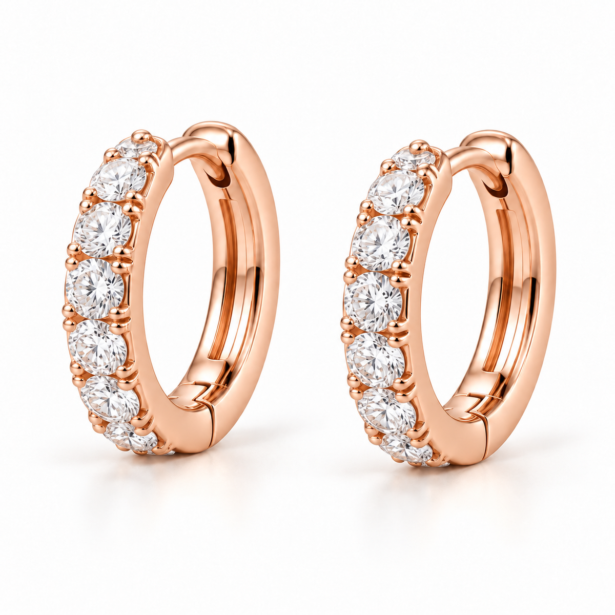 Round Lab-Grown Diamond Huggie Earrings 0.50 CTW in rose gold, hero; design visualization