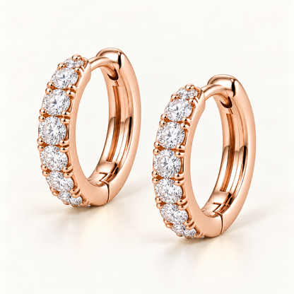 Round Lab-Grown Diamond Huggie Earrings 0.50 CTW in rose gold, three quarter; design visualization