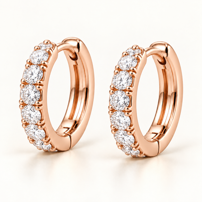 Round Lab-Grown Diamond Huggie Earrings 0.50 CTW in rose gold, oblique front; design visualization