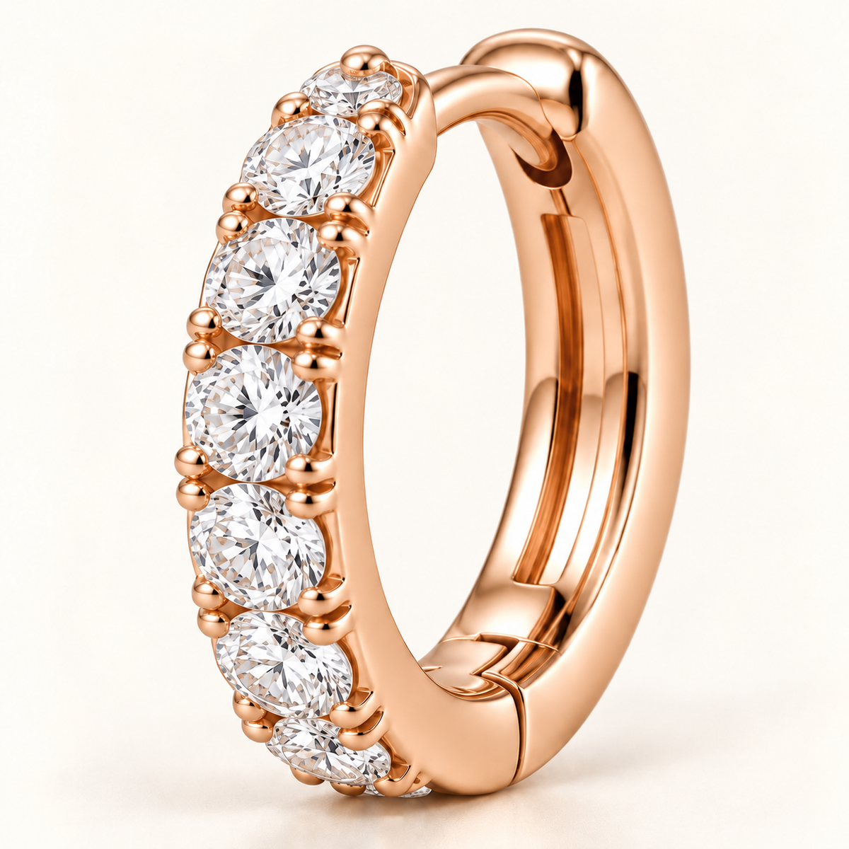 Round Lab-Grown Diamond Huggie Earrings 0.50 CTW in rose gold, macro detail; design visualization