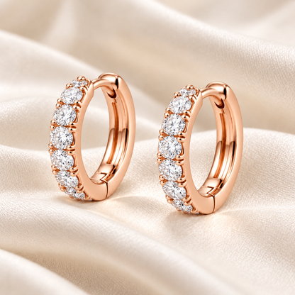 Round Lab-Grown Diamond Huggie Earrings 0.50 CTW in rose gold, ivory styling; design visualization