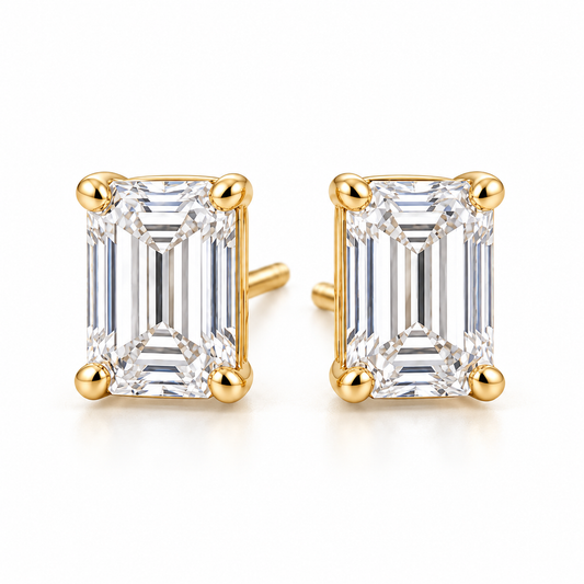Emerald-Cut Lab-Grown Diamond Stud Earrings 2.00 CTW in yellow gold, hero; design visualization