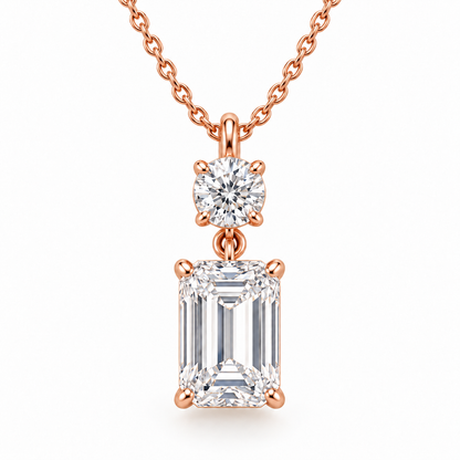 MISSISSI round and emerald-cut lab-grown diamond necklace in rose gold, front design view with chain
