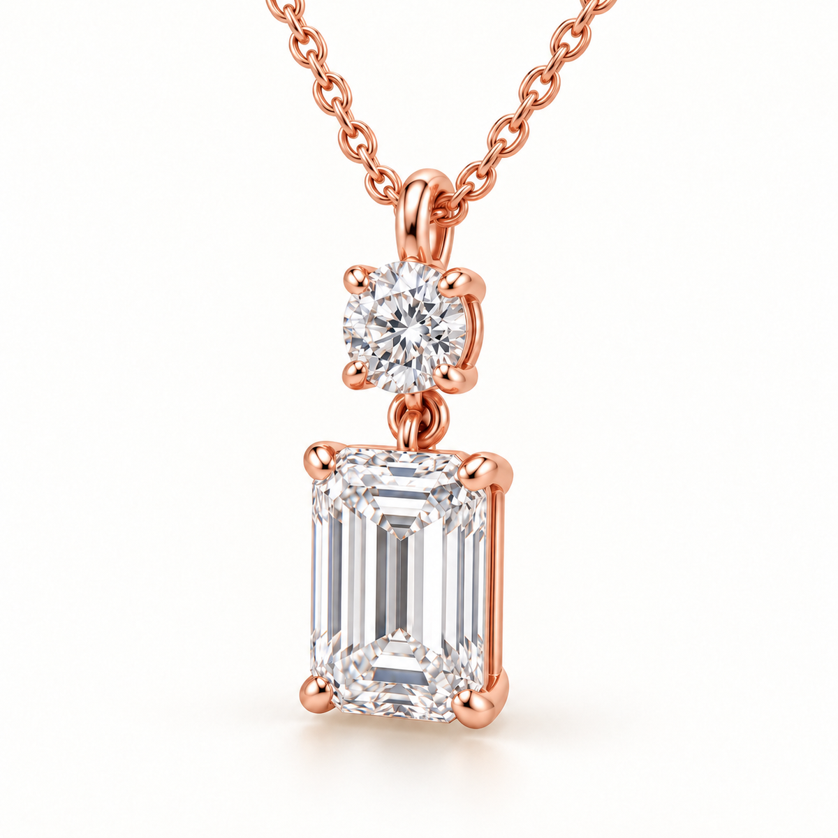 MISSISSI round and emerald-cut lab-grown diamond necklace in rose gold, alternate pendant design view