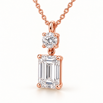 MISSISSI round and emerald-cut lab-grown diamond necklace in rose gold, alternate pendant design view