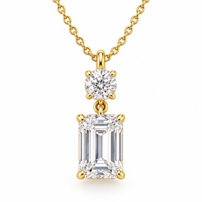MISSISSI round and emerald-cut lab-grown diamond necklace in yellow gold, front design view with chain