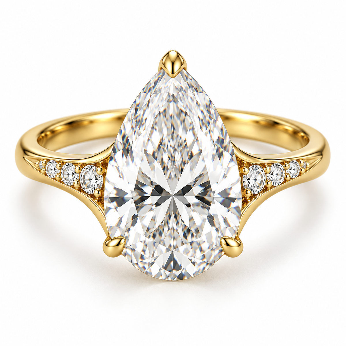 MISSISSI U04 pear lab-grown diamond contour ring in yellow gold, front product view on white; design visualization