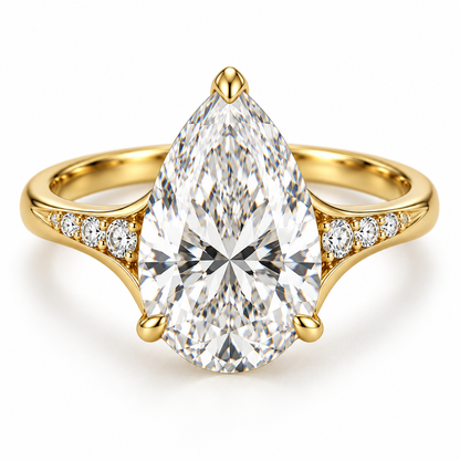 MISSISSI U04 pear lab-grown diamond contour ring in yellow gold, front product view on white; design visualization