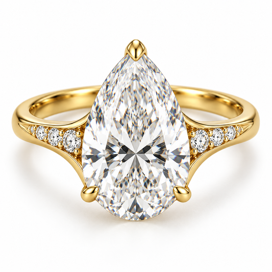 MISSISSI U04 pear lab-grown diamond contour ring in yellow gold, front product view on white; design visualization