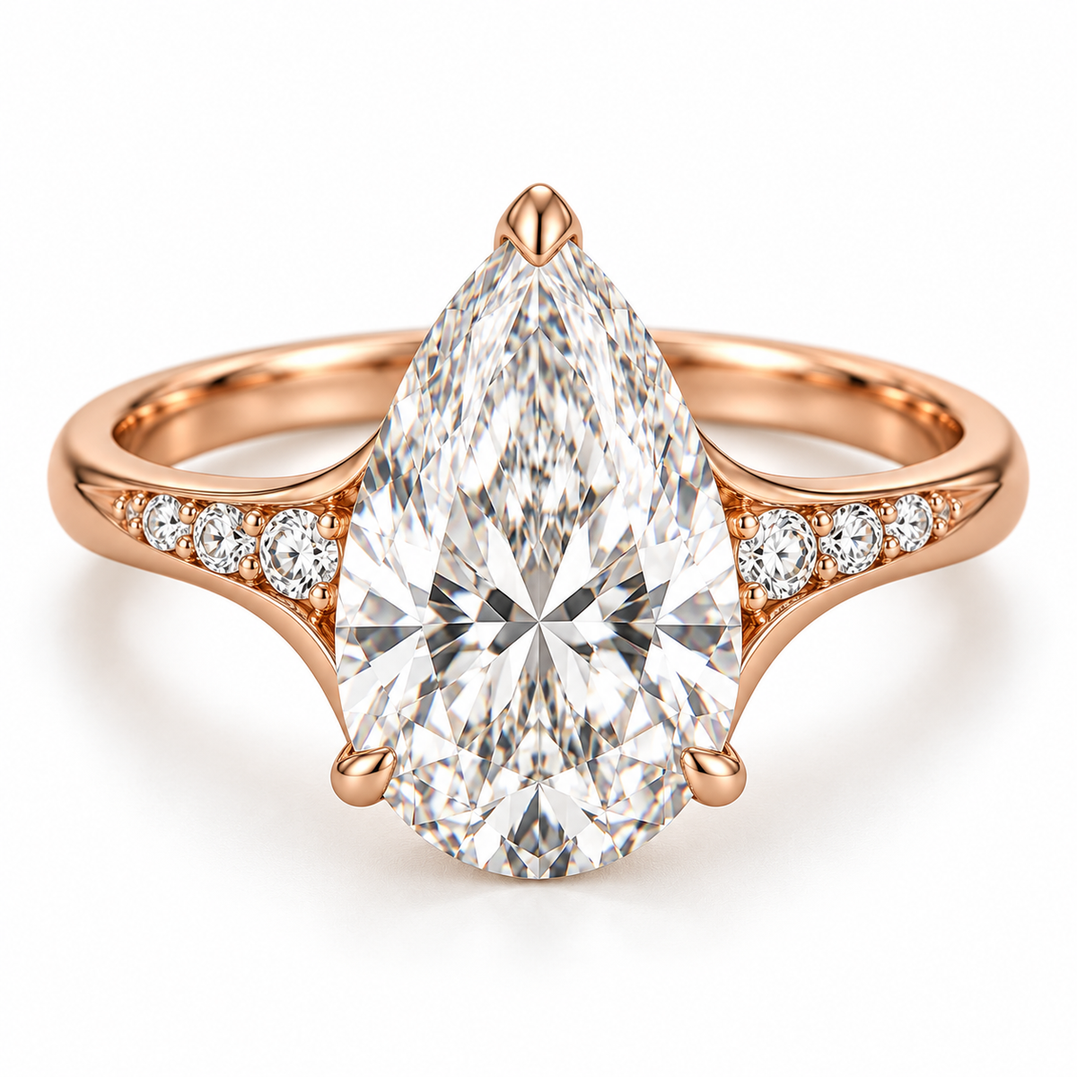 MISSISSI U04 pear lab-grown diamond contour ring in rose gold, front product view on white; design visualization