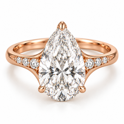 MISSISSI U04 pear lab-grown diamond contour ring in rose gold, front product view on white; design visualization