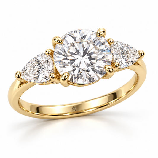 MISSISSI Round Pear Trilogy lab-grown diamond ring in 14K yellow gold, hero