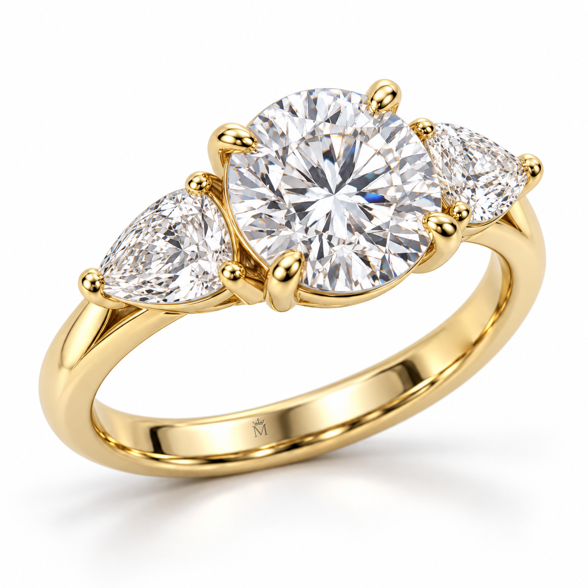 MISSISSI Round Pear Trilogy lab-grown diamond ring in 14K yellow gold, three quarter