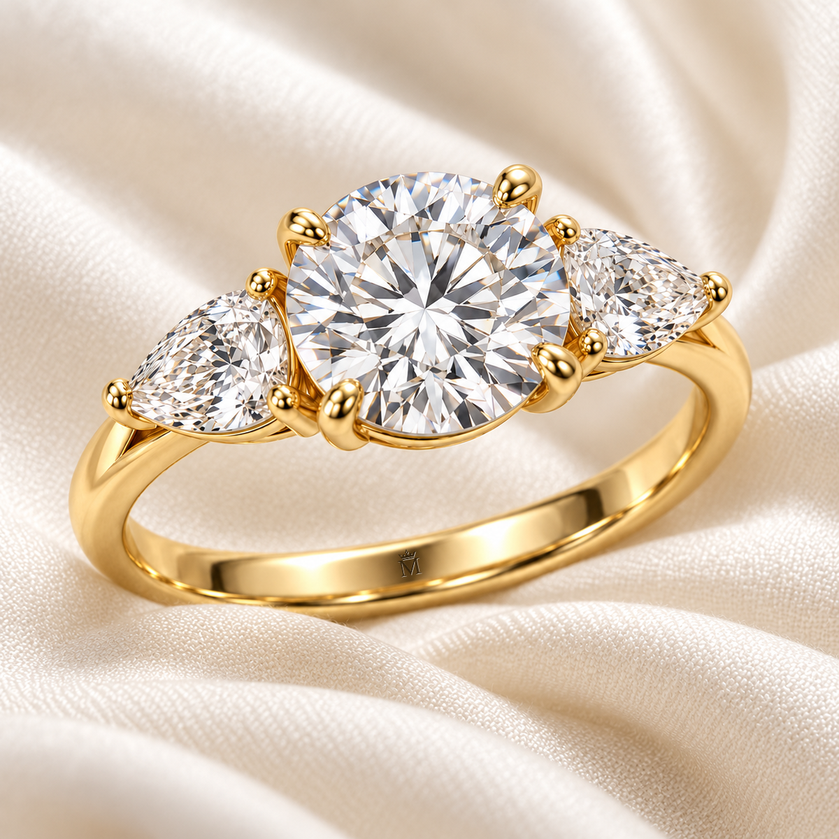 MISSISSI Round Pear Trilogy lab-grown diamond ring in 14K yellow gold, ivory styling