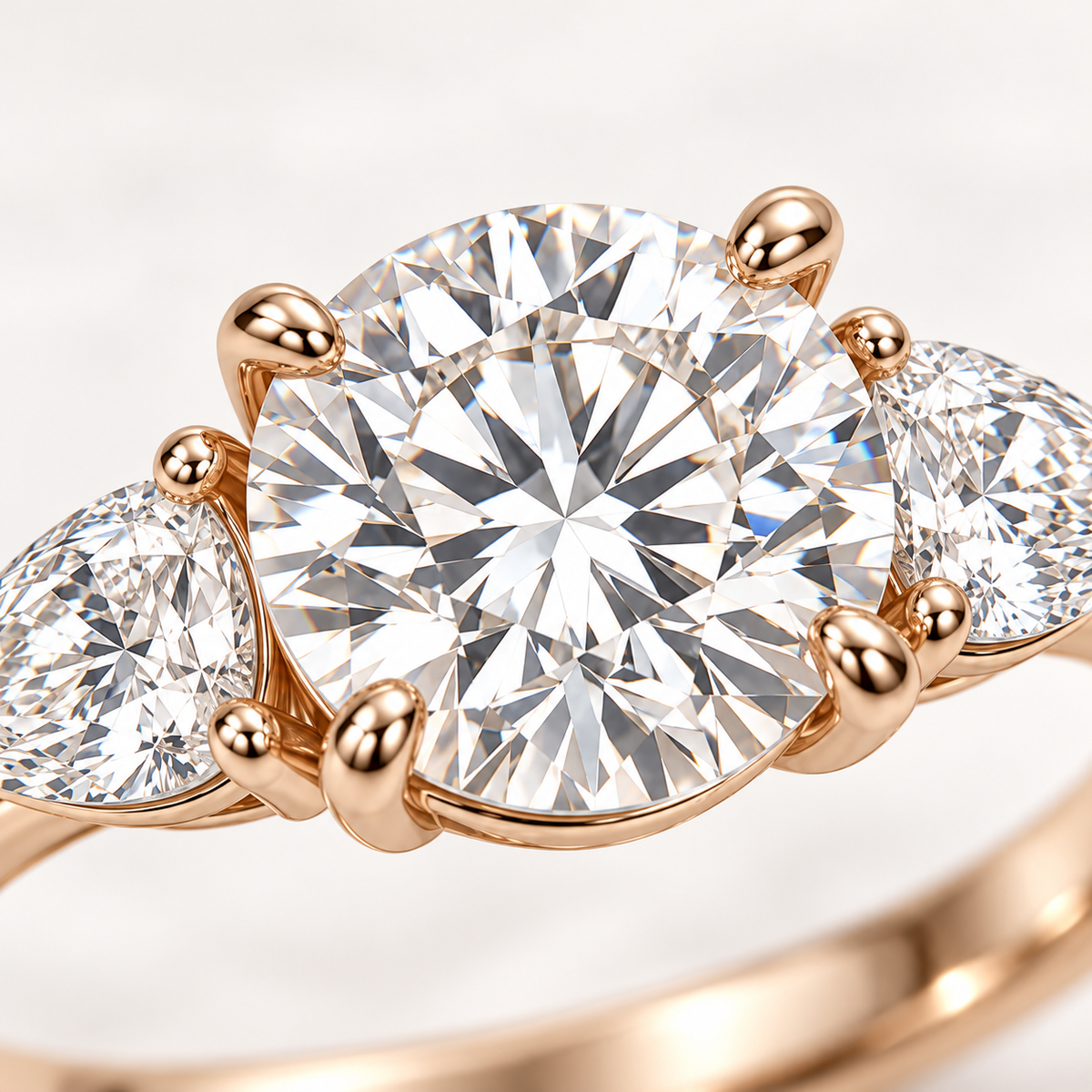 MISSISSI Round Pear Trilogy lab-grown diamond ring in 14K rose gold, macro detail