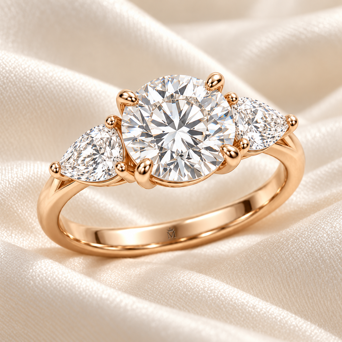 MISSISSI Round Pear Trilogy lab-grown diamond ring in 14K rose gold, ivory styling