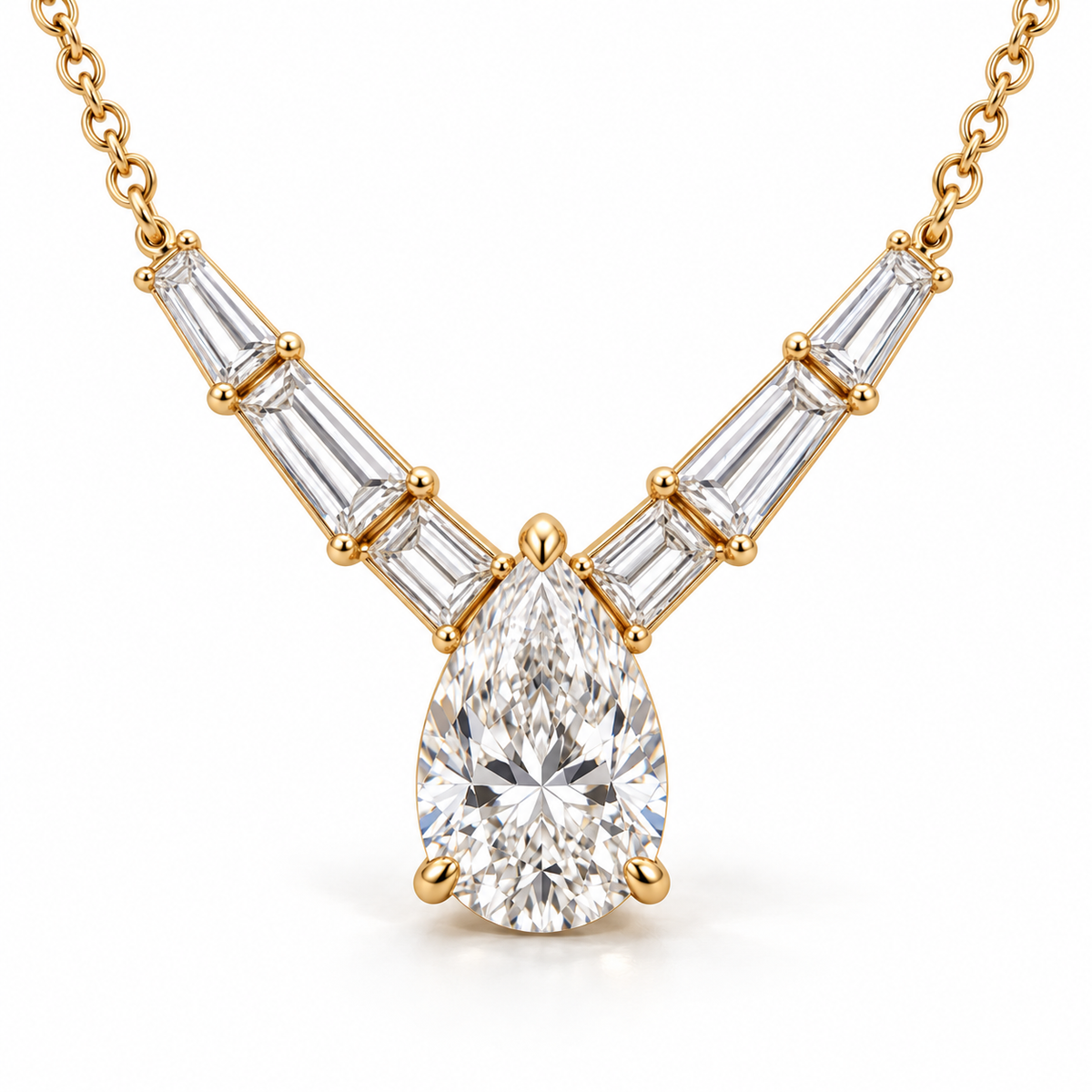 MISSISSI Pear Chevron lab-grown diamond necklace in 14K yellow gold, hero