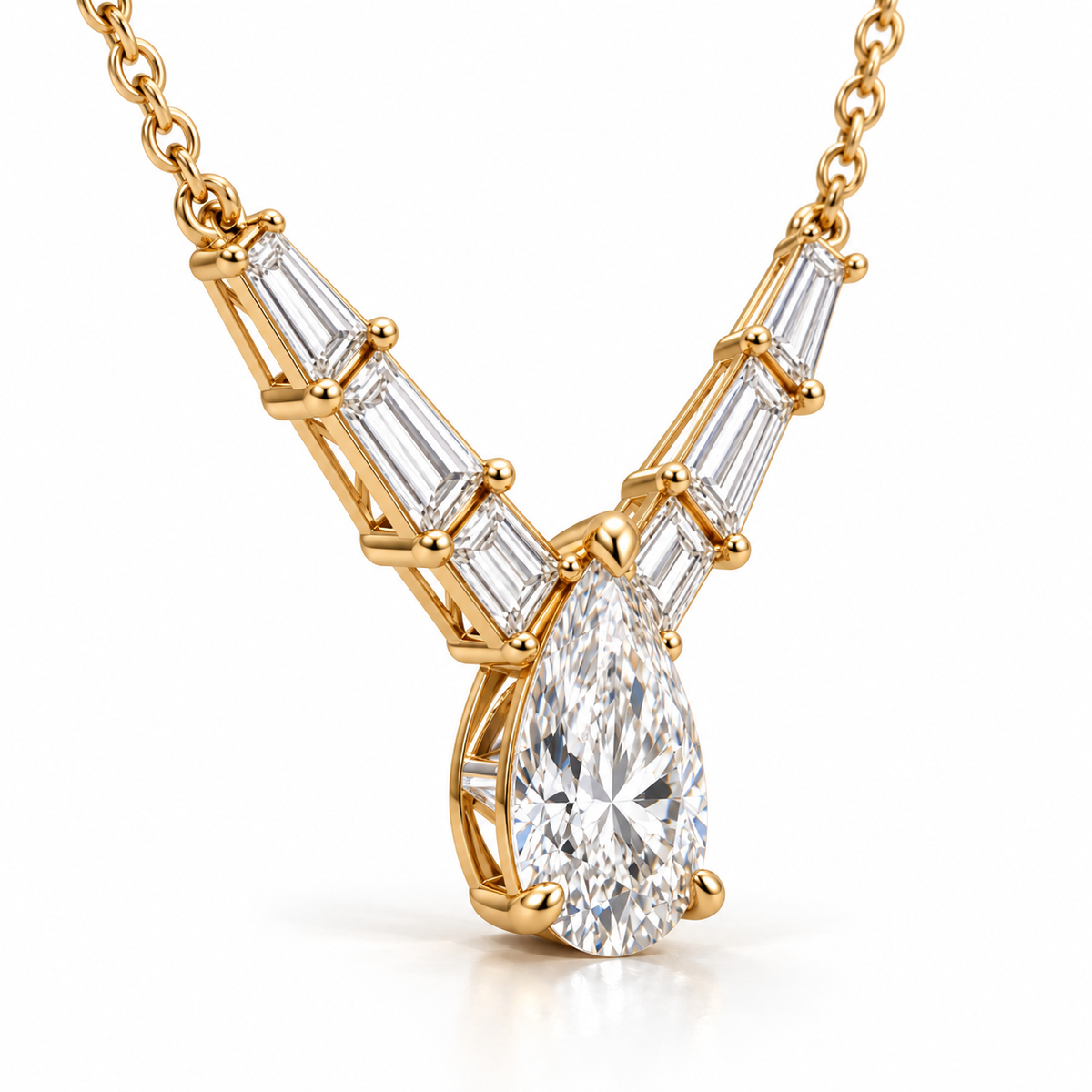 MISSISSI Pear Chevron lab-grown diamond necklace in 14K yellow gold, side gallery