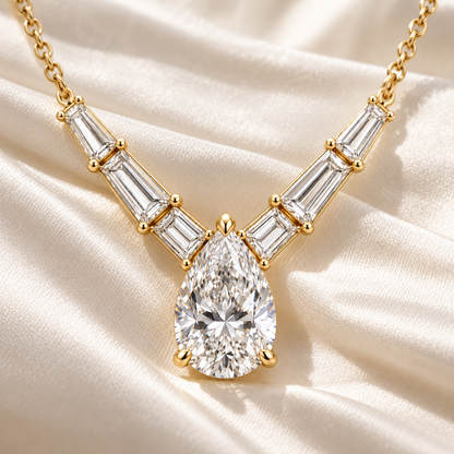 MISSISSI Pear Chevron lab-grown diamond necklace in 14K yellow gold, ivory styling