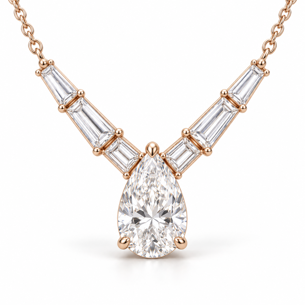 MISSISSI Pear Chevron lab-grown diamond necklace in 14K rose gold, hero