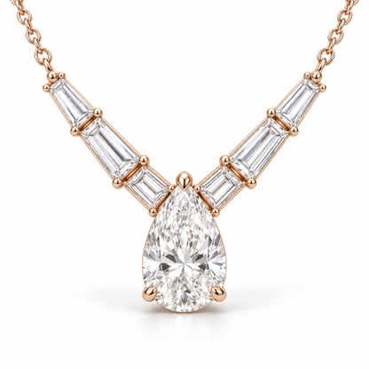 MISSISSI Pear Chevron lab-grown diamond necklace in 14K rose gold, hero