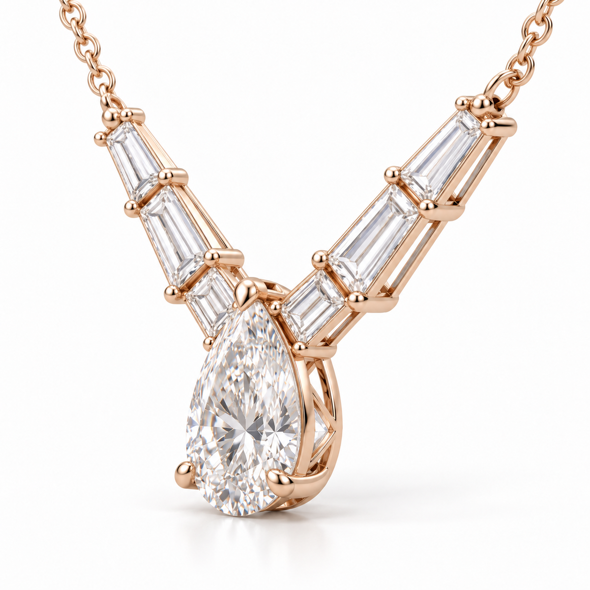 MISSISSI Pear Chevron lab-grown diamond necklace in 14K rose gold, side gallery