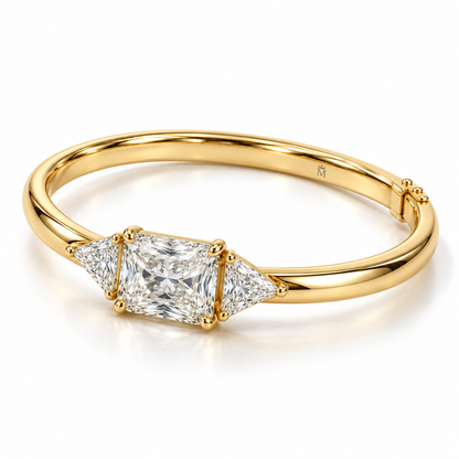 MISSISSI Radiant Triangle lab-grown diamond bangle in 14K yellow gold, three quarter